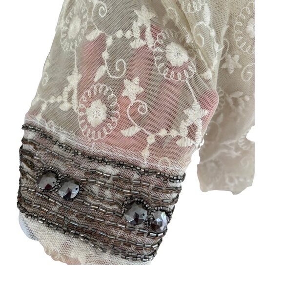 Black Swan Cream Lace Beaded Boho Blouse Women’s Small Romantic Top - Picture 10 of 14